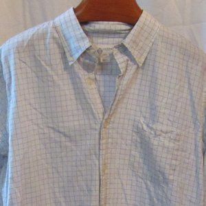 J Crew White w/Blue/Yellow Check Oxford Size Large;  100% 2-Ply Cotton EUC